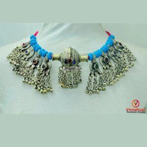 Handmade Kuchi Dangling Bells Choker Necklace, Afghan Boho Statement Collar Neck